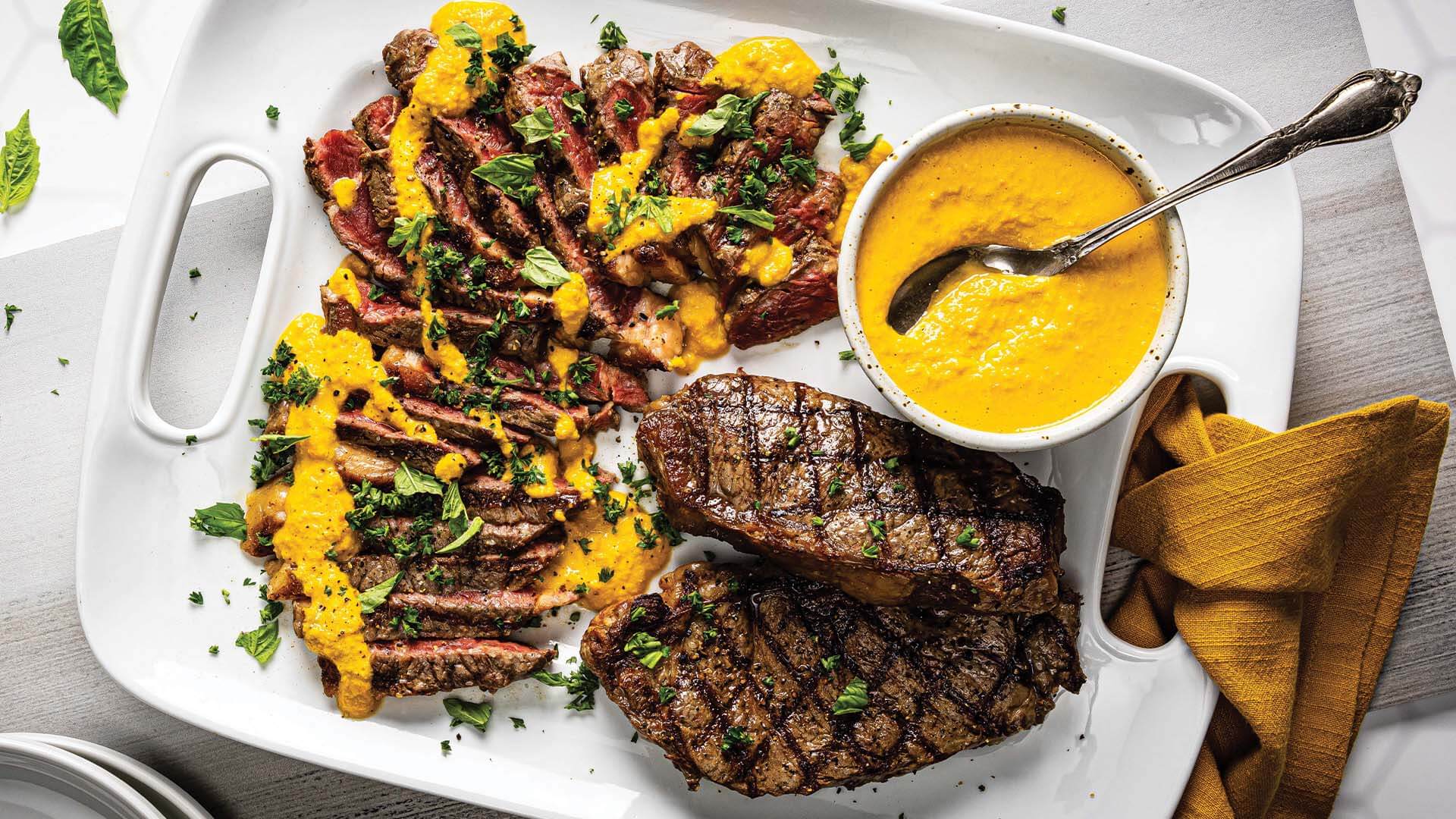 Grilled Sirloin Steak with Golden Romesco