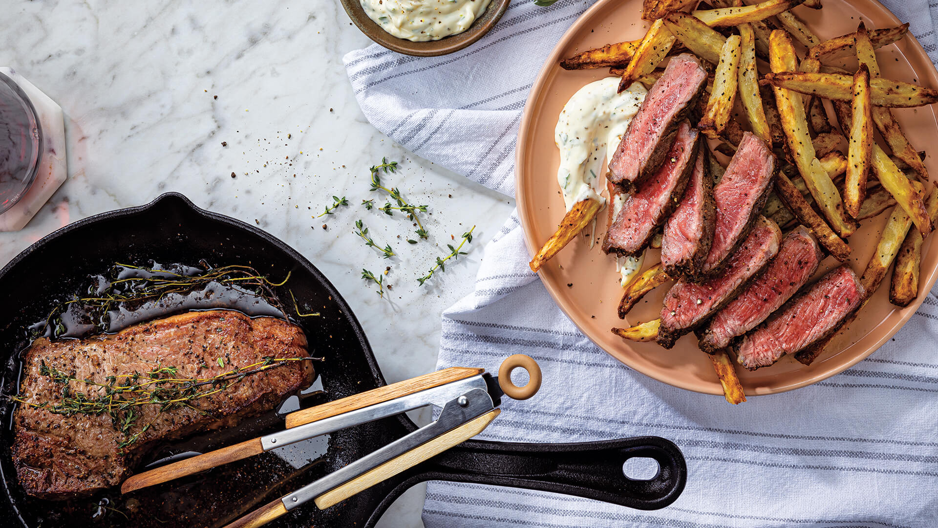 New York Strip Steak Frites with Tarragon-Pepper Mayo
