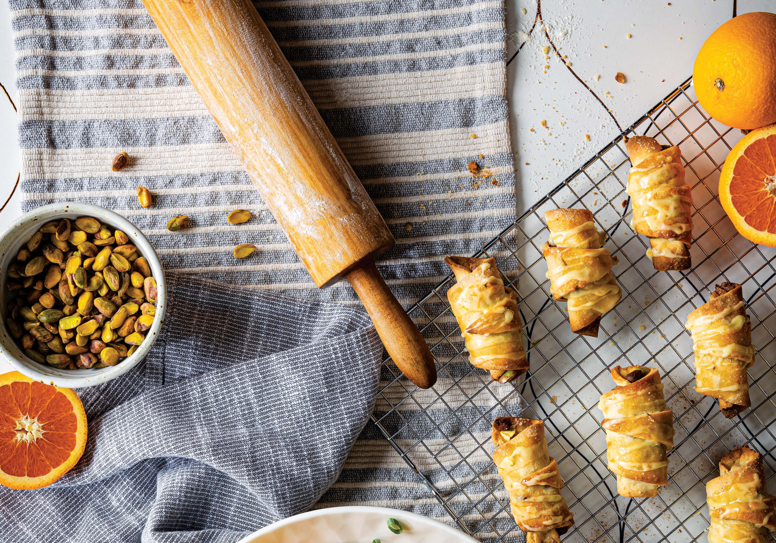 Chocolate Pistachio Rugelach With Orange Glaze