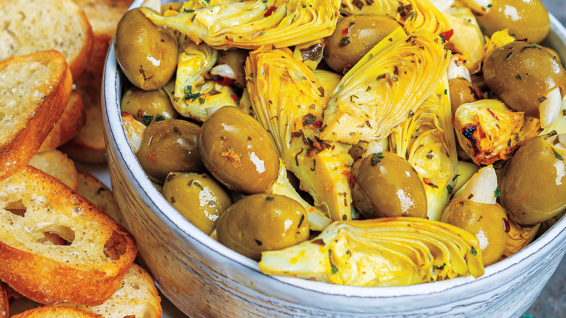 Smoky Citrus-Herb Roasted Olives & Artichoke Hearts