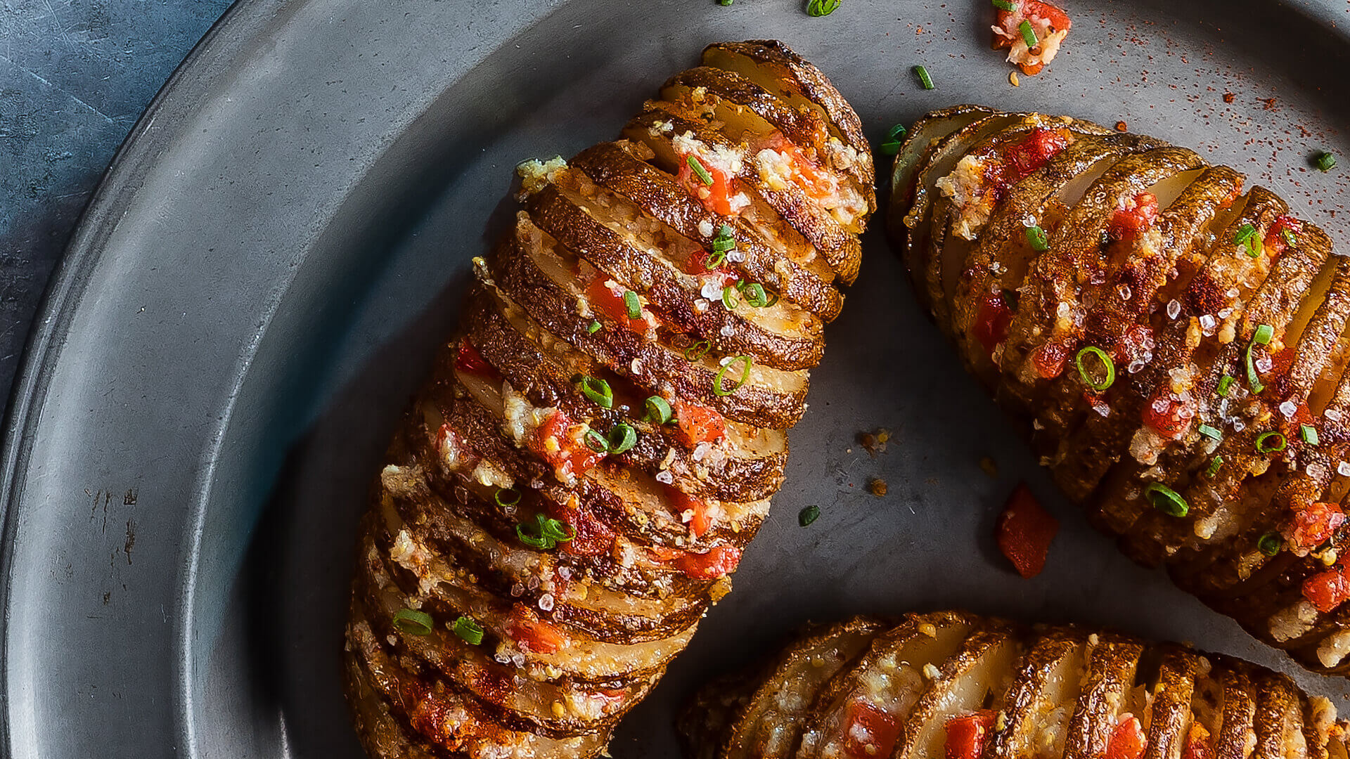 Hasselback Potatoes with Horseradish & Roasted Red Peppers