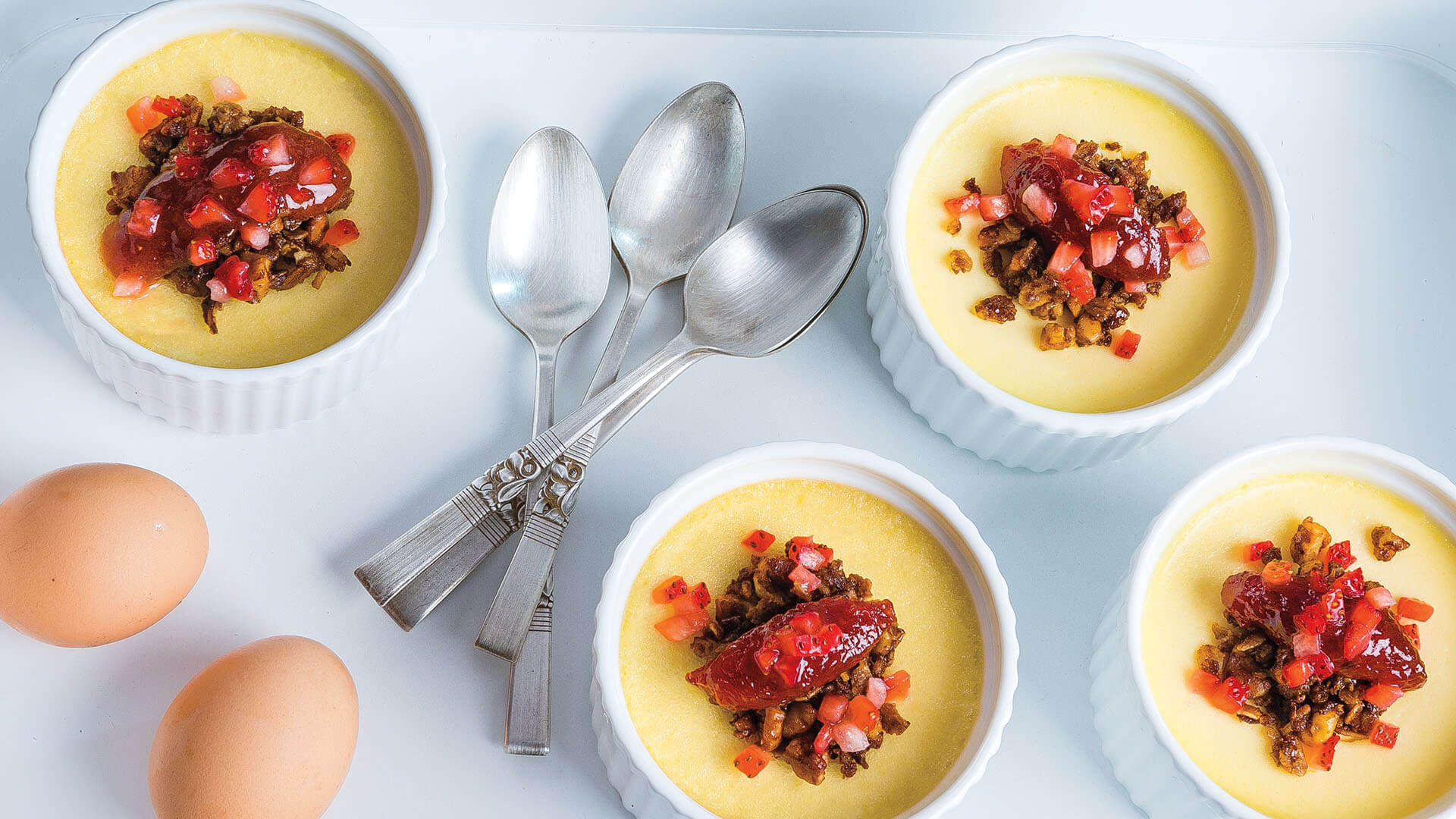 Ricotta Pot de Crème with Walnut Crumble & Caramelized Rhubarb