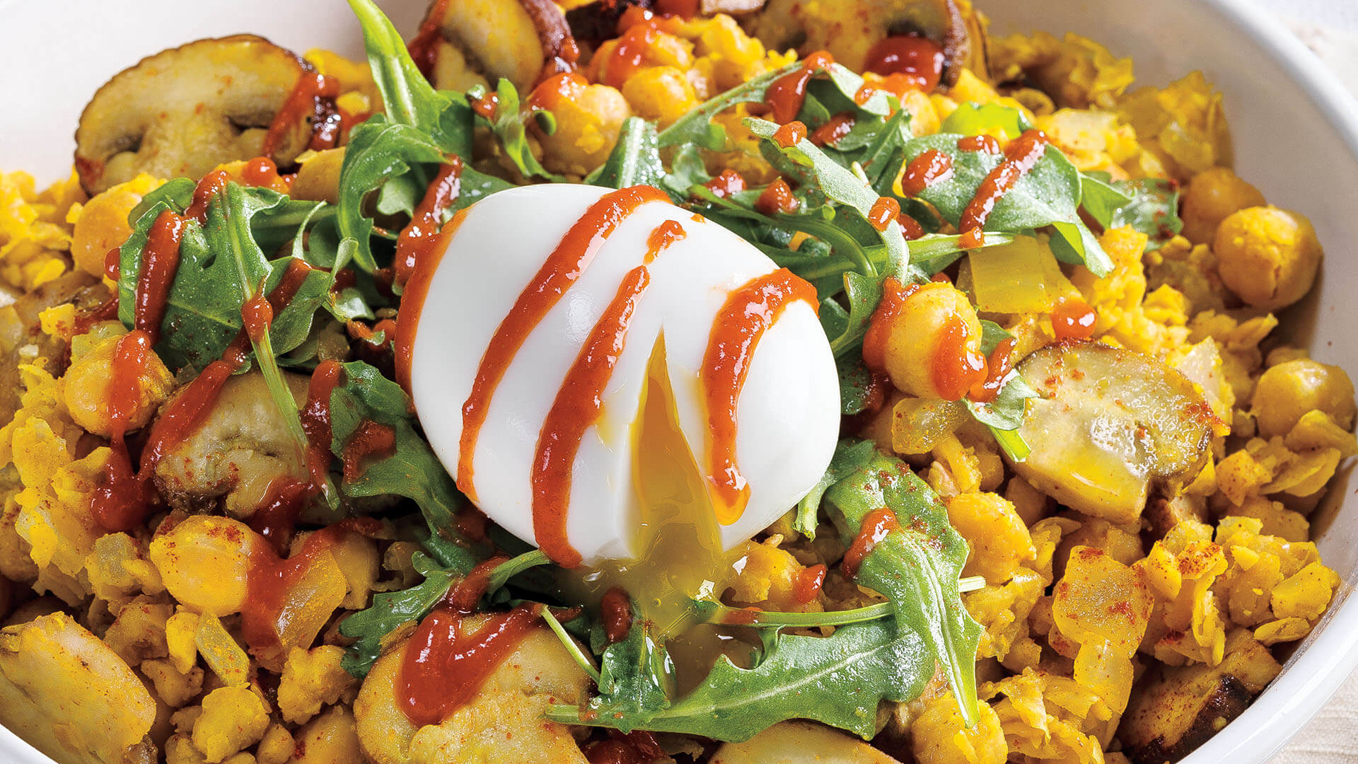 Chickpea & Mushroom Scramble with Soft-Cooked Eggs