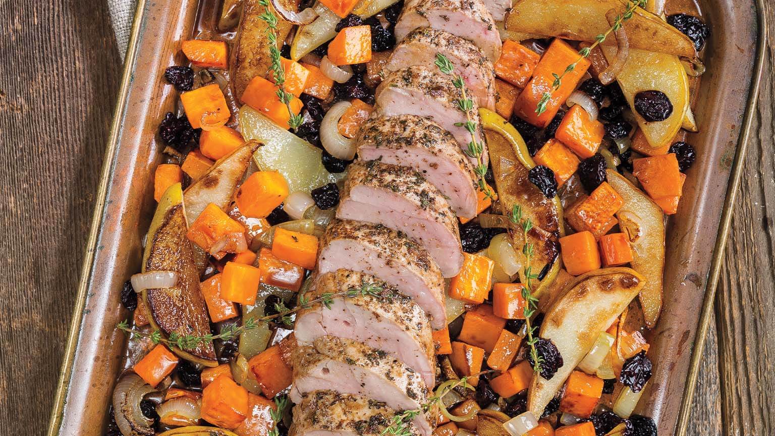Sheet-Pan Pork Tenderloin with Sweet Potatoes & Pears