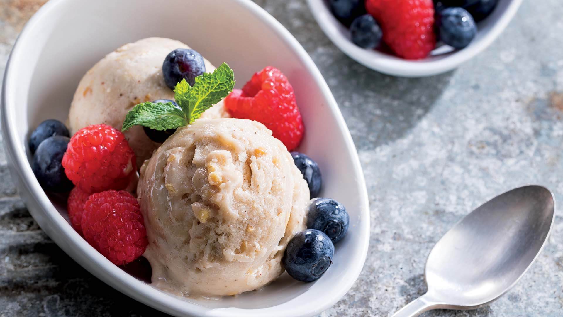 Frozen Banana Cream with Fresh Berries