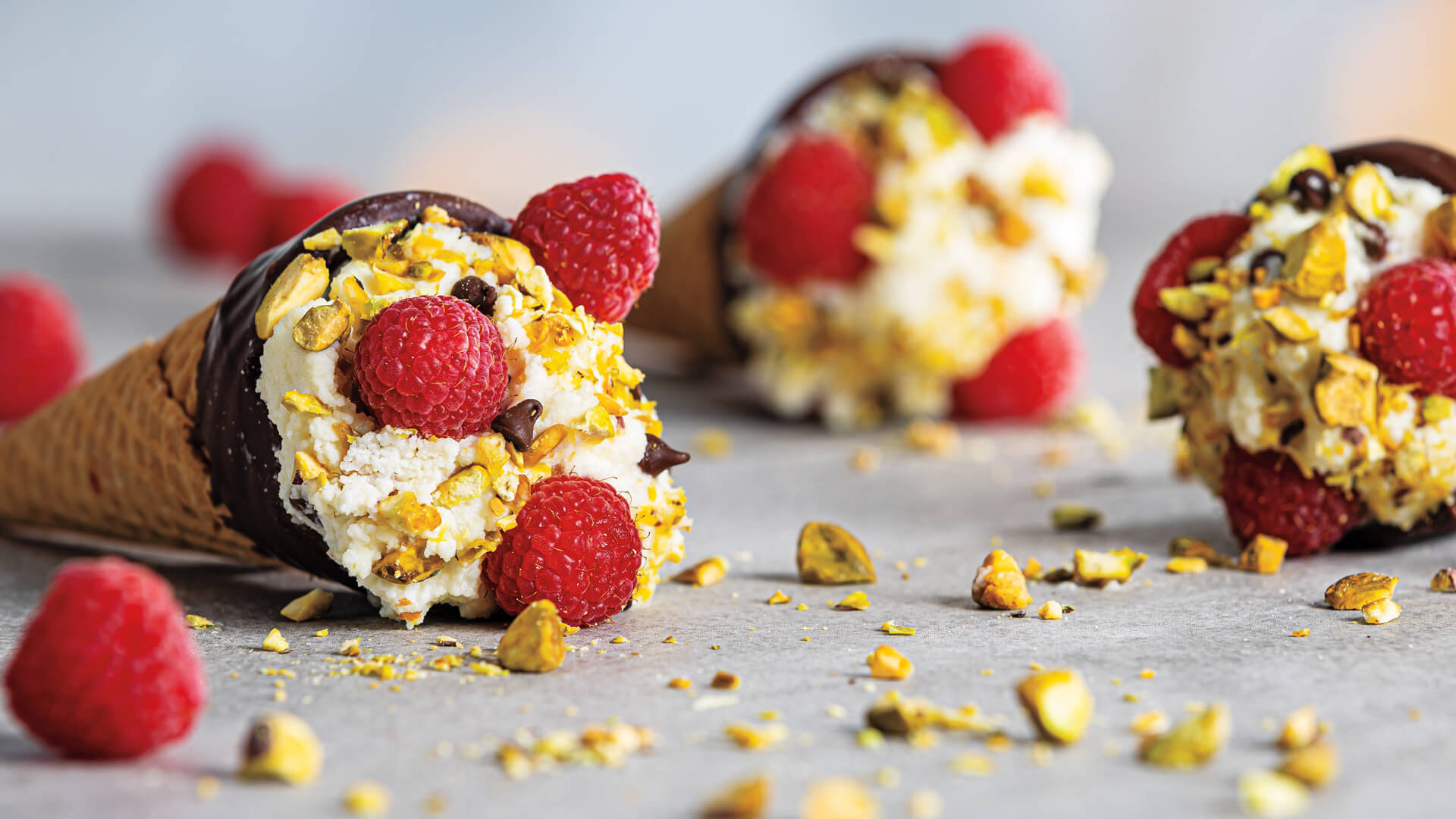 Raspberry Cannoli Cones